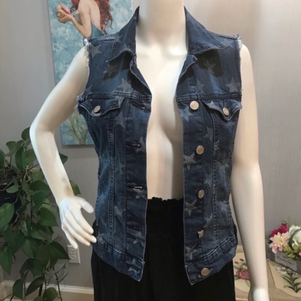 Rock & Republic Gunshow Stars Denim Vest Blue Sz XS